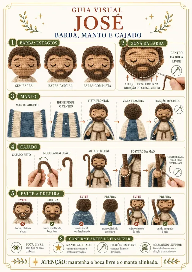 José – Guia visual de barba, manto e cajado