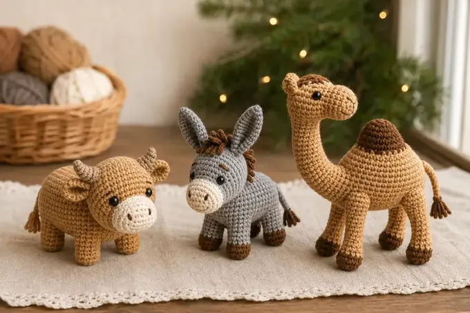 Boi, burro e camelo